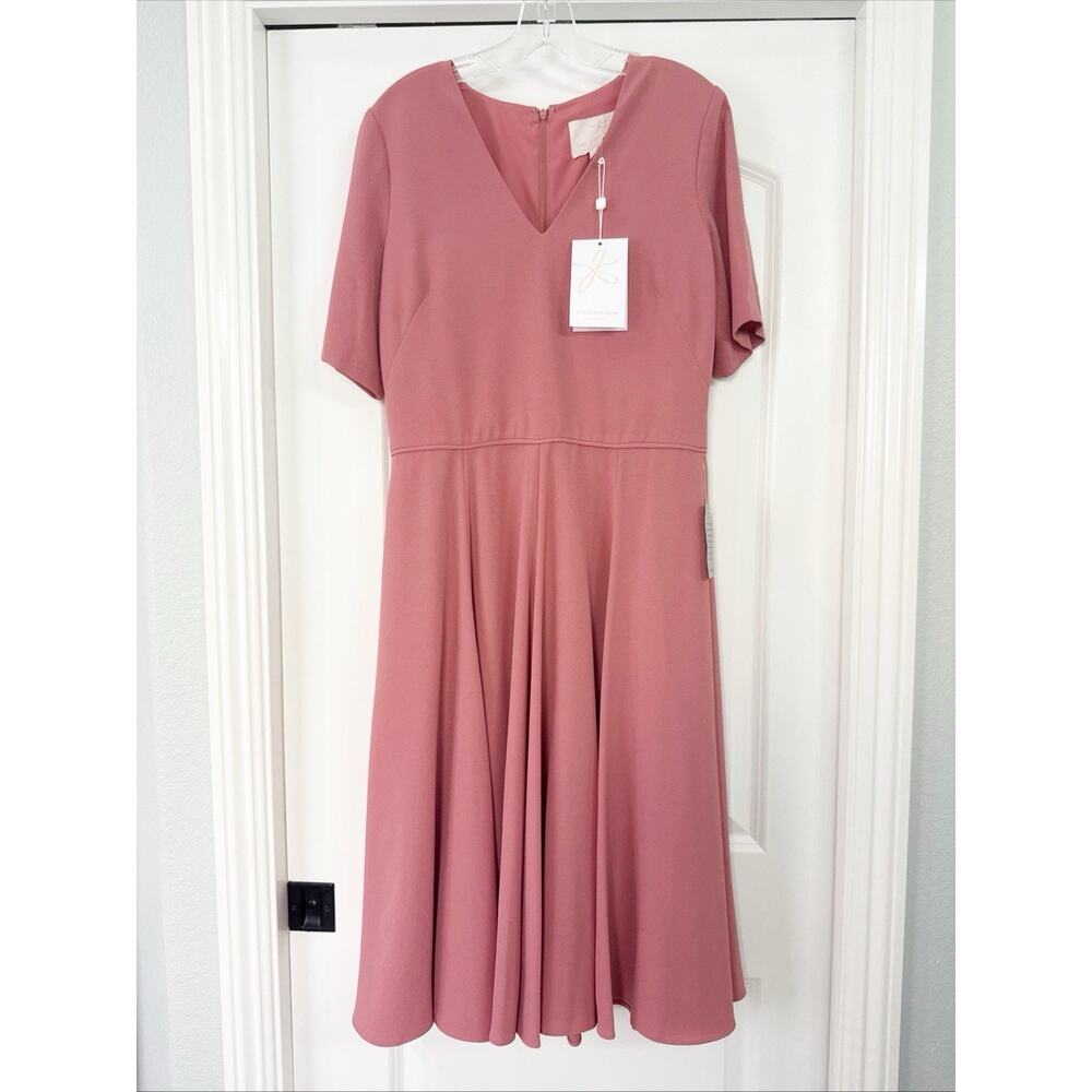 Gal Meets Glam Dress Edith City Crepe Fit & Flare Midi Mauve Pink Size 12 New - Picture 3 of 14